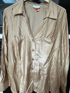 Charter Club Women’s Shimmery Metallic Gold Blouse